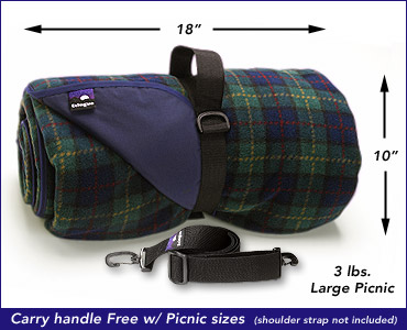 A carry strap is included with Go-Blanket Picnic Blankets.